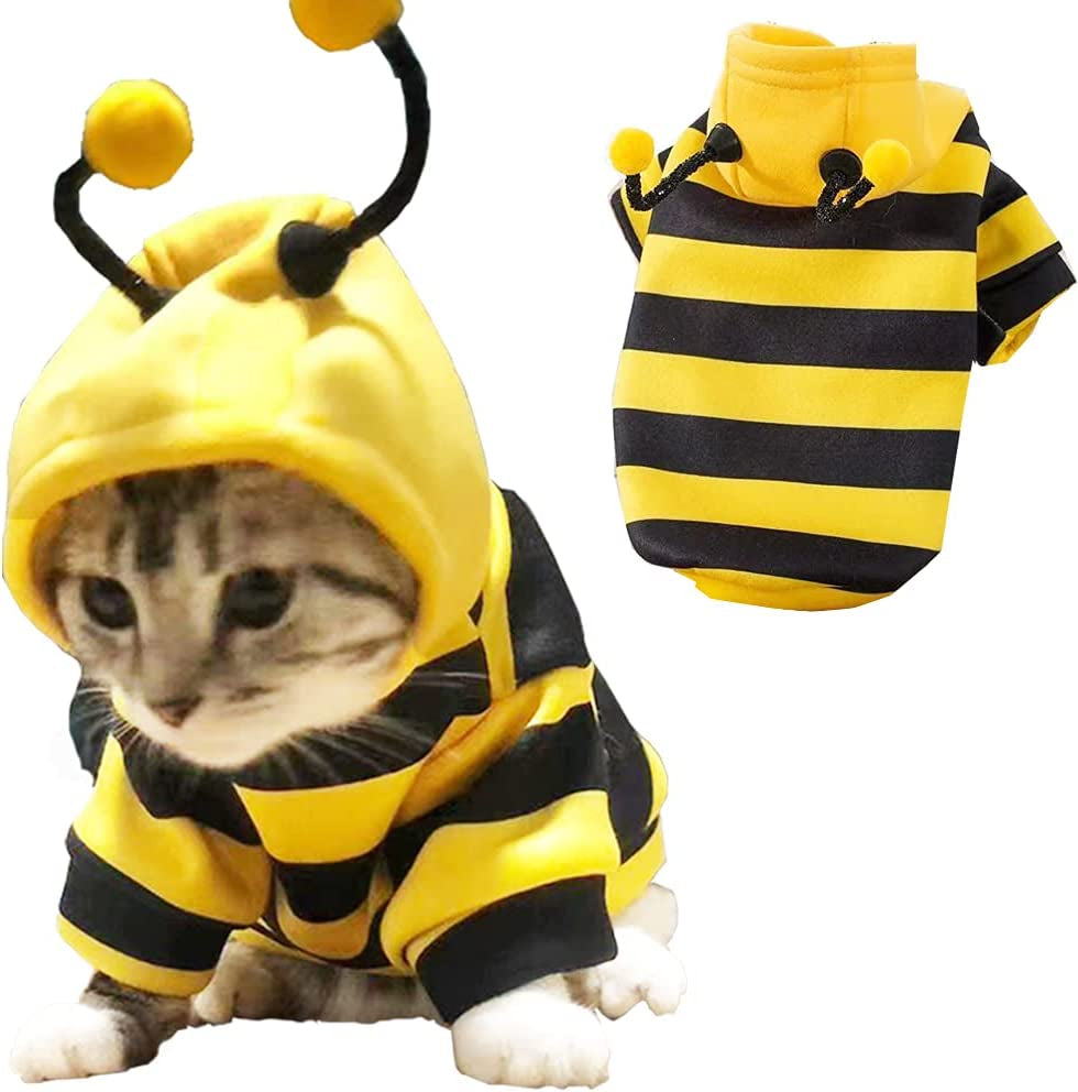 Pet Bee Halloween Costume Dog Hoodies Cat Holiday Cosplay Warm Clothes Puppy Cute Hooded Coat Christmas Outfits for Cat and Small Dogs (Yellow, X-Large)