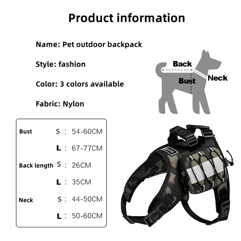 Tactical Dog Harness Backpack Nylon Pet Training Vest with Self Carry Backpack Dog Harness for Small Medium Big Dogs