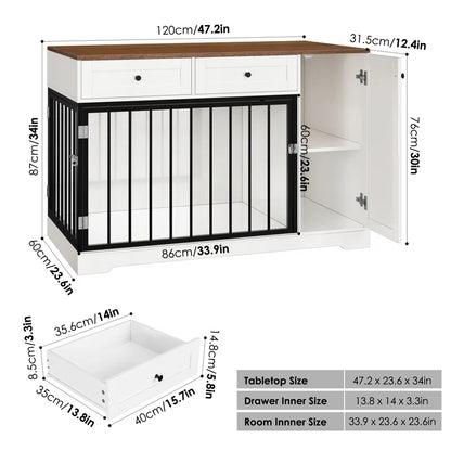 Ansel 47.2" Dog Crate Furniture with Drawers